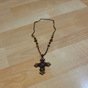 Elegant Brown Cross Pendant Necklace